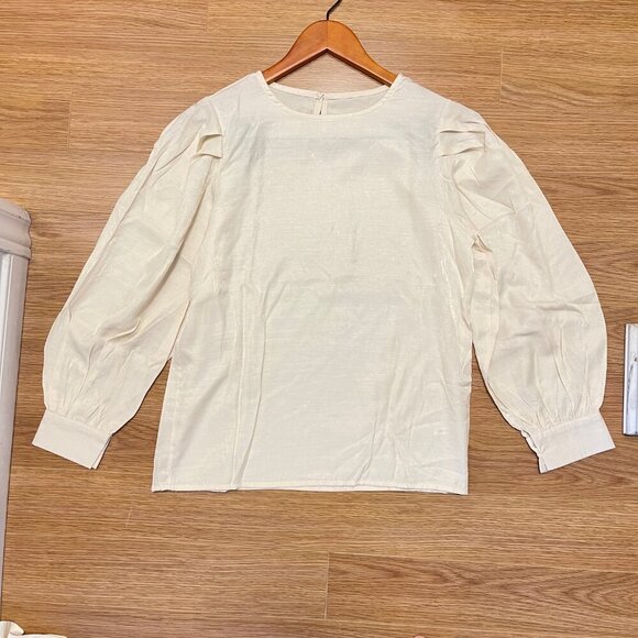 Cottagecore Puff Sleeve Peasant Blouse Cream Beige - Picture 1 of 11